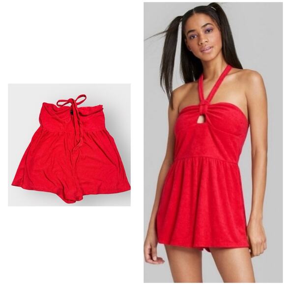 wild fable Pants - NEW Wild Fable red terry cloth halter style shorts romper